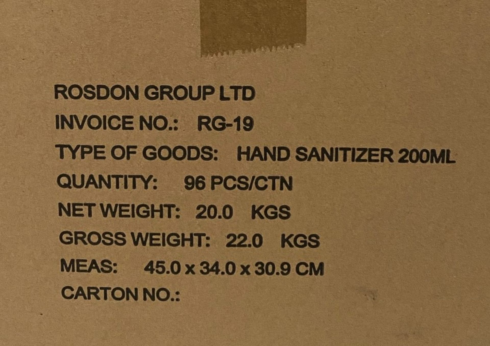 Contents to pallet - Rosdon Group 200ml pump top sanitiser (unlabelled) - 25 x boxes of 96 (2400 - Image 4 of 4