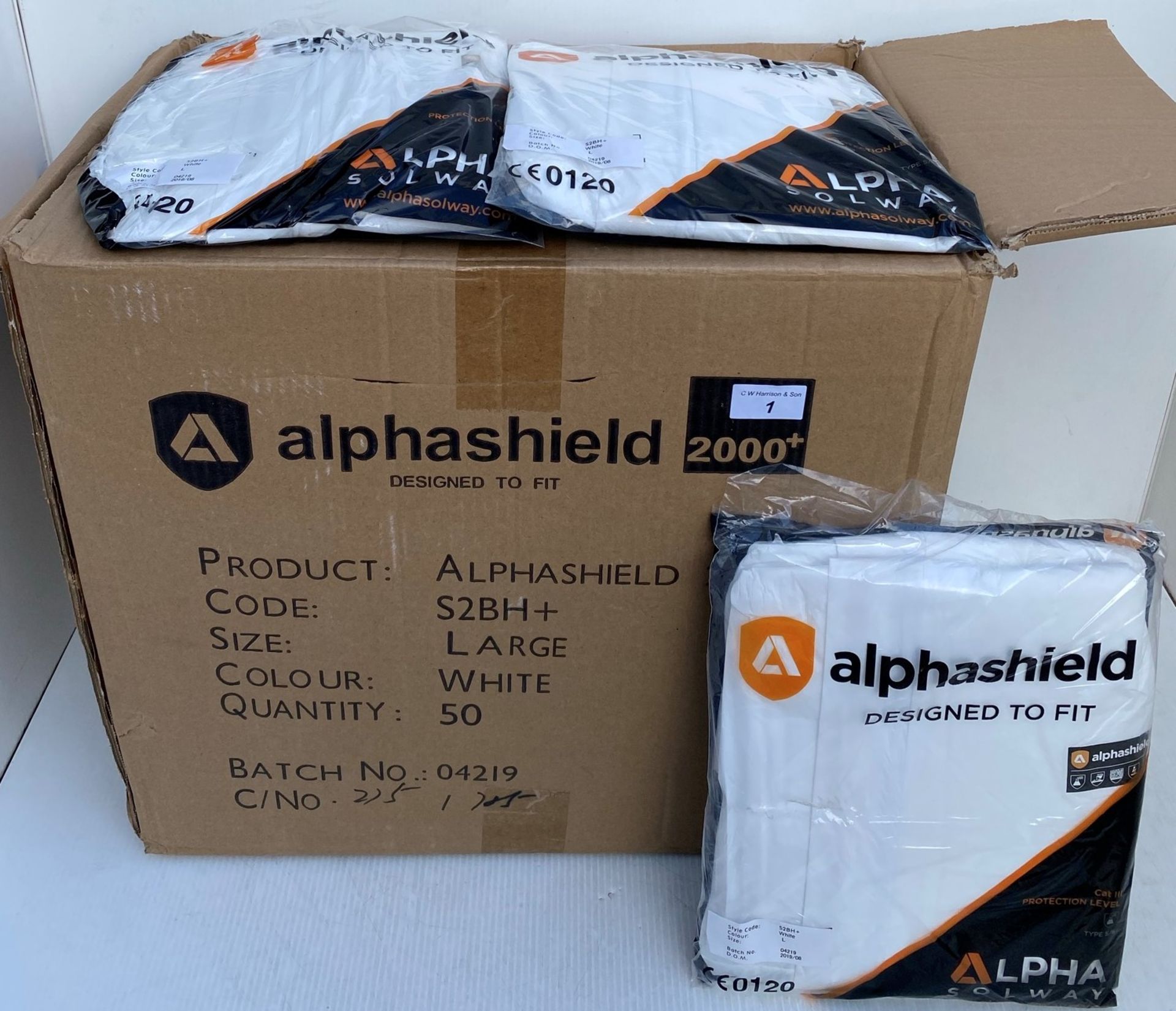 50 x Alpha Solway - Alphashield 2000+ protective S2BH+ white oversuits - Assorted sizes, - Image 2 of 3