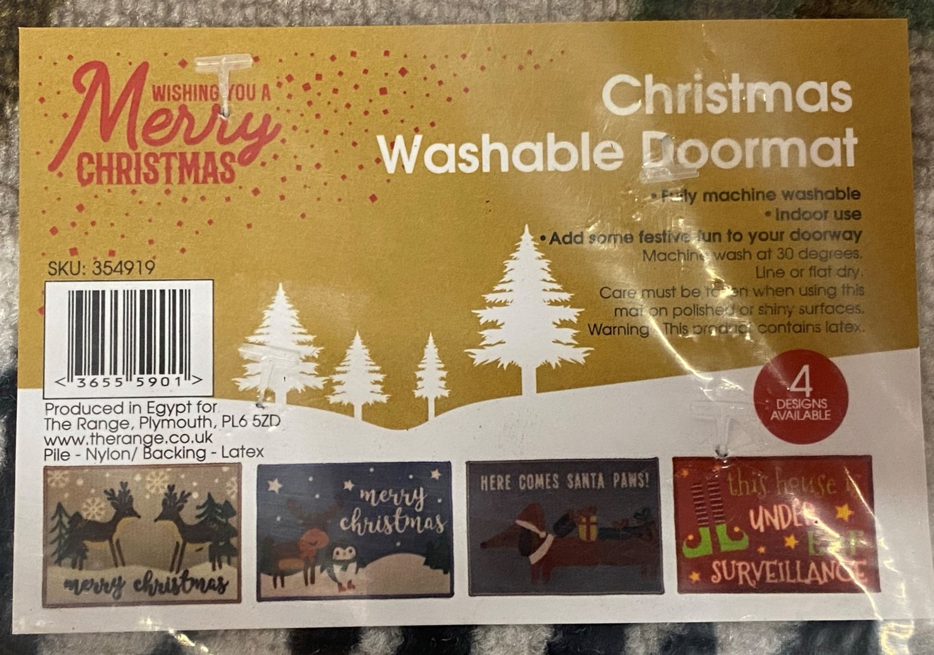 16 x Washable Christmas Doormats - 40cm x 58cm - sealed pack contains 4 different designs - Image 2 of 3