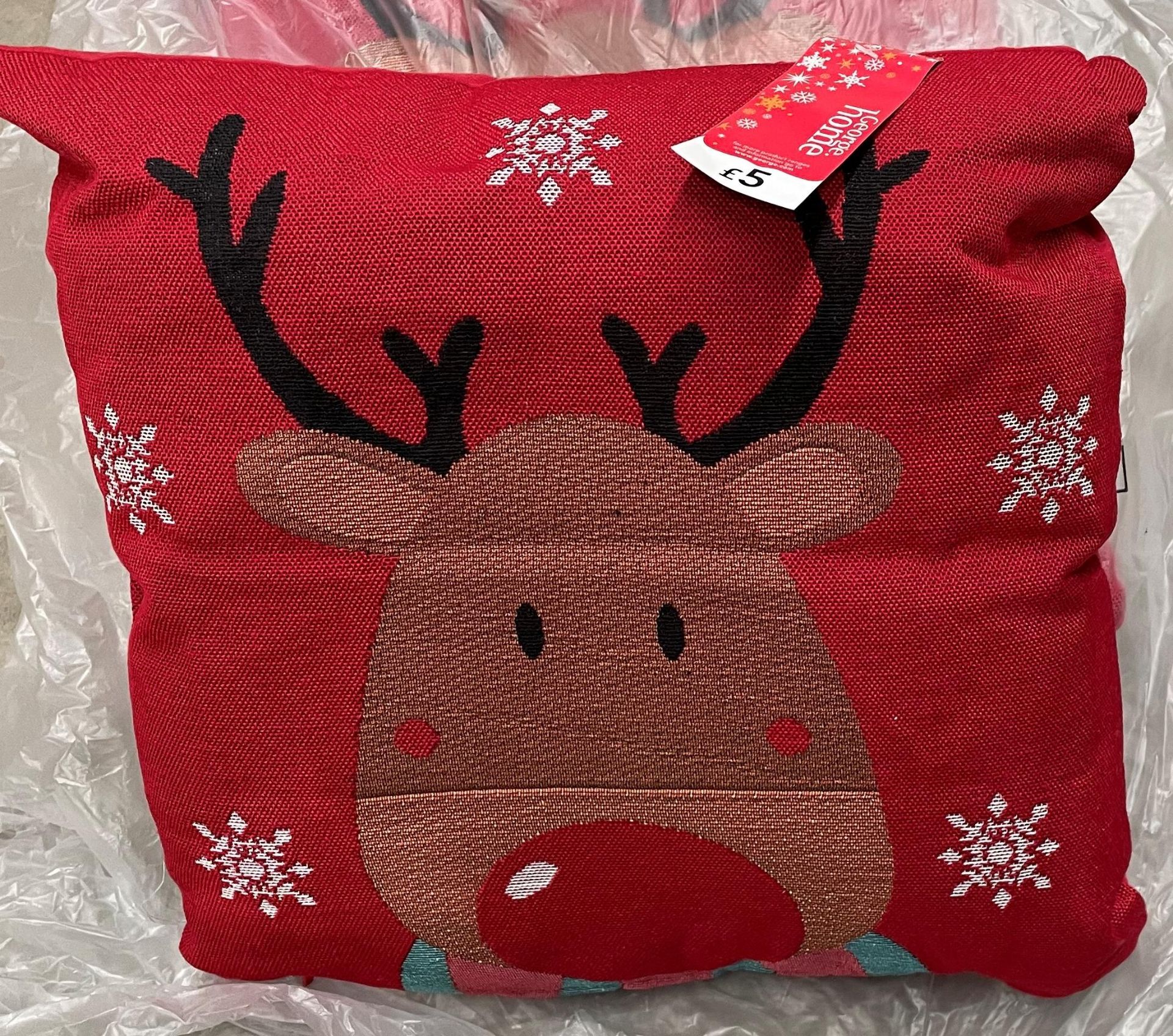 48 x George Home - Rudolph Tapestry Reindeer Christmas Cushions - 38 x 38cm - (24 x packs of 2)