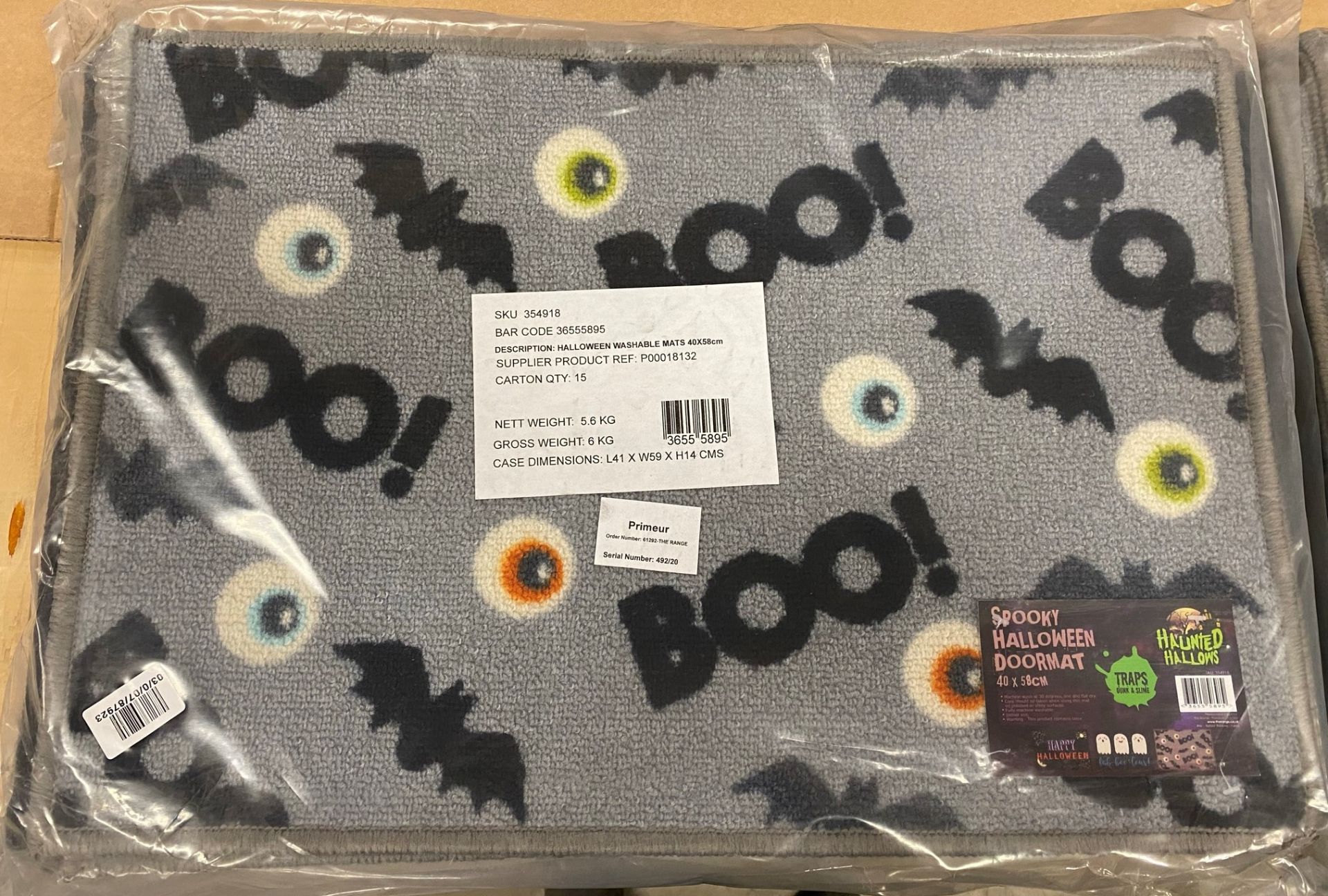 15 x Spooky Halloween Doormats - 40cm x 58cm - sealed pack contains 3 different designs