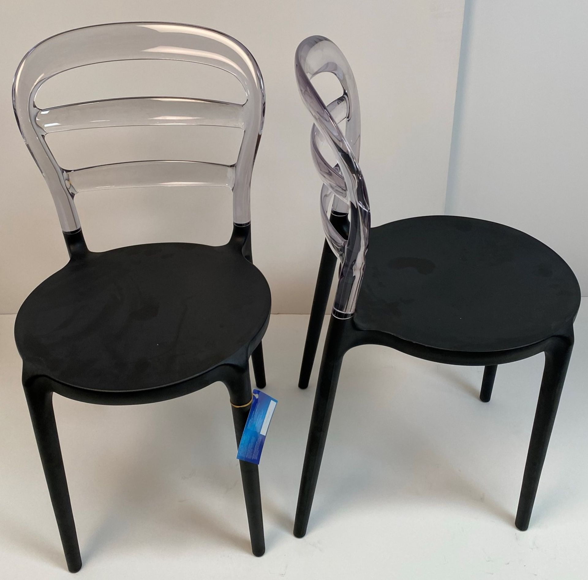 4 x Siesta Miss Bibi Black Seat/Clear Transparent Backed Plastic Stacking Chairs - (Boxed)