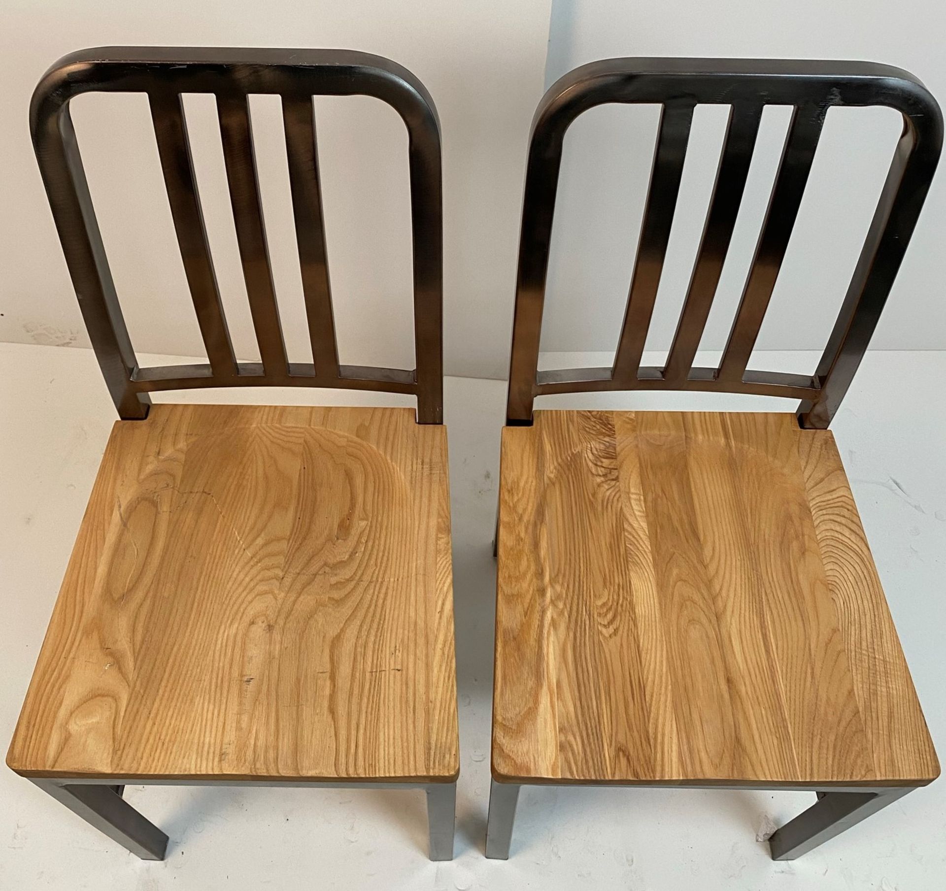 2 x Gun Metal Brushed Metal Framed Chairs with Wooden Seats - Image 2 of 2