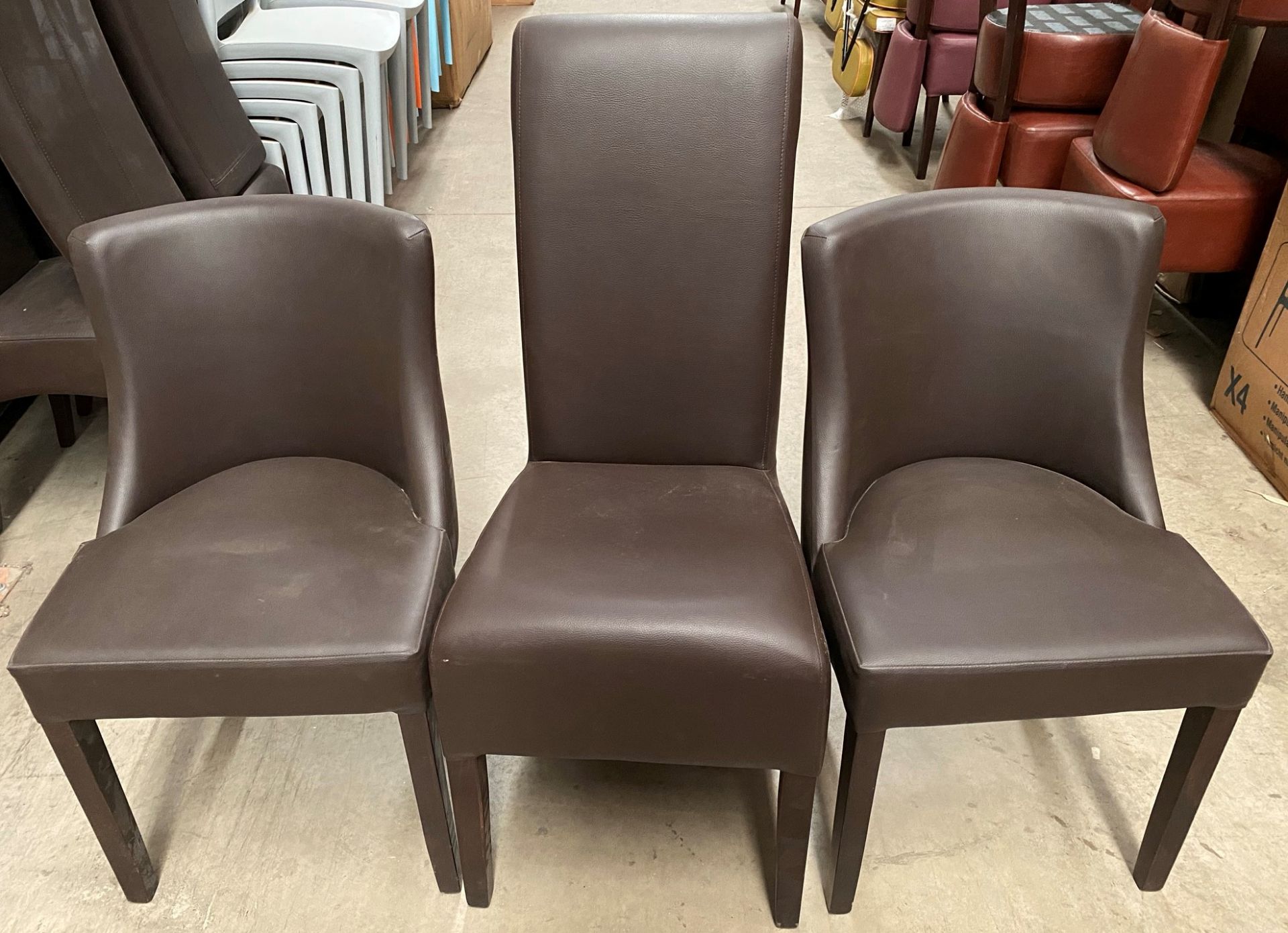 3 x Assorted Brown Chairs - 2 x Leona Dark BrownSide/Dining Chairs and a High Back Dining Chair