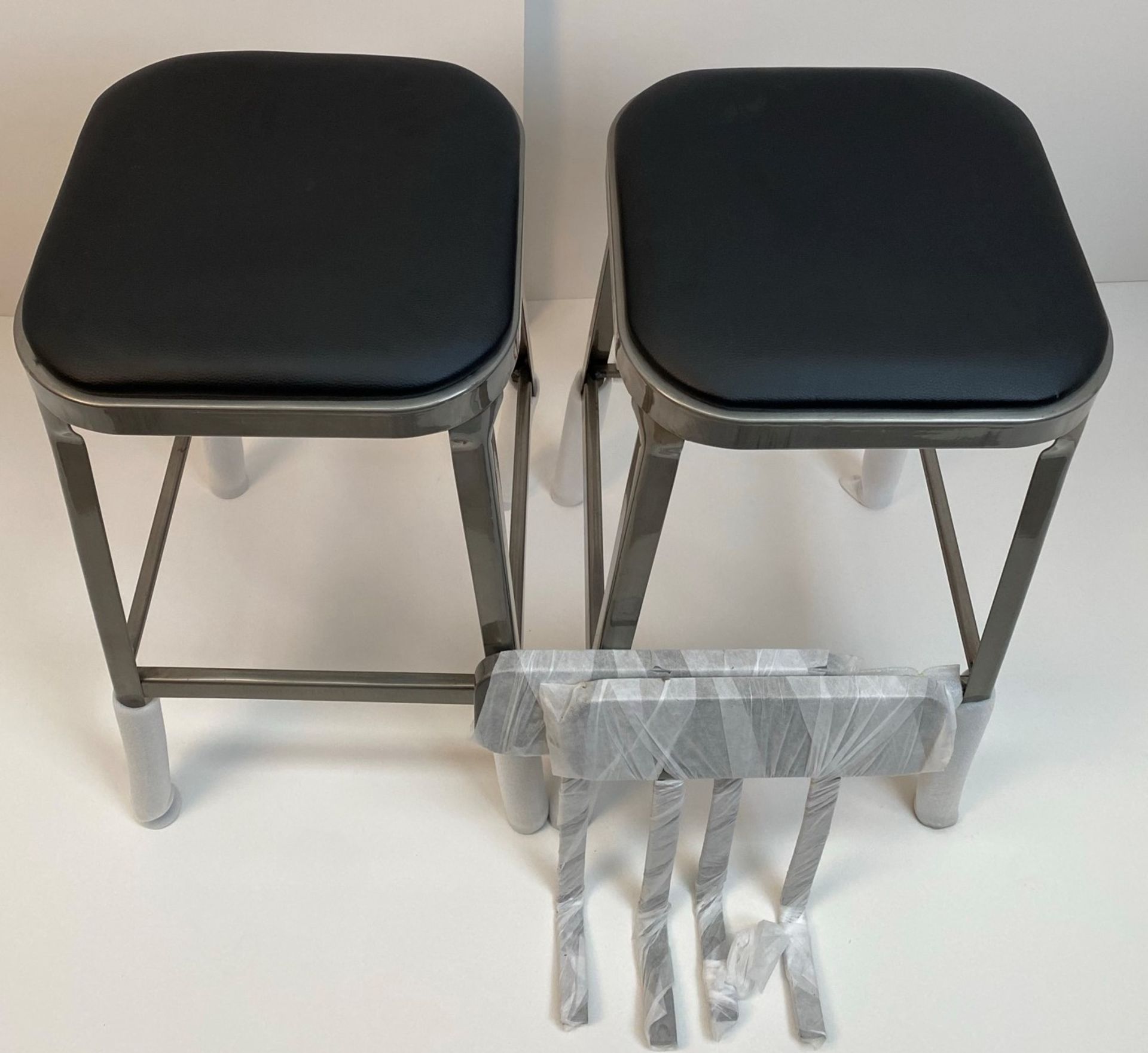 2 x Calypso Brushed Transparent Finish Metal Framed High Bar Stools with Black Pad and Optional - Image 2 of 2