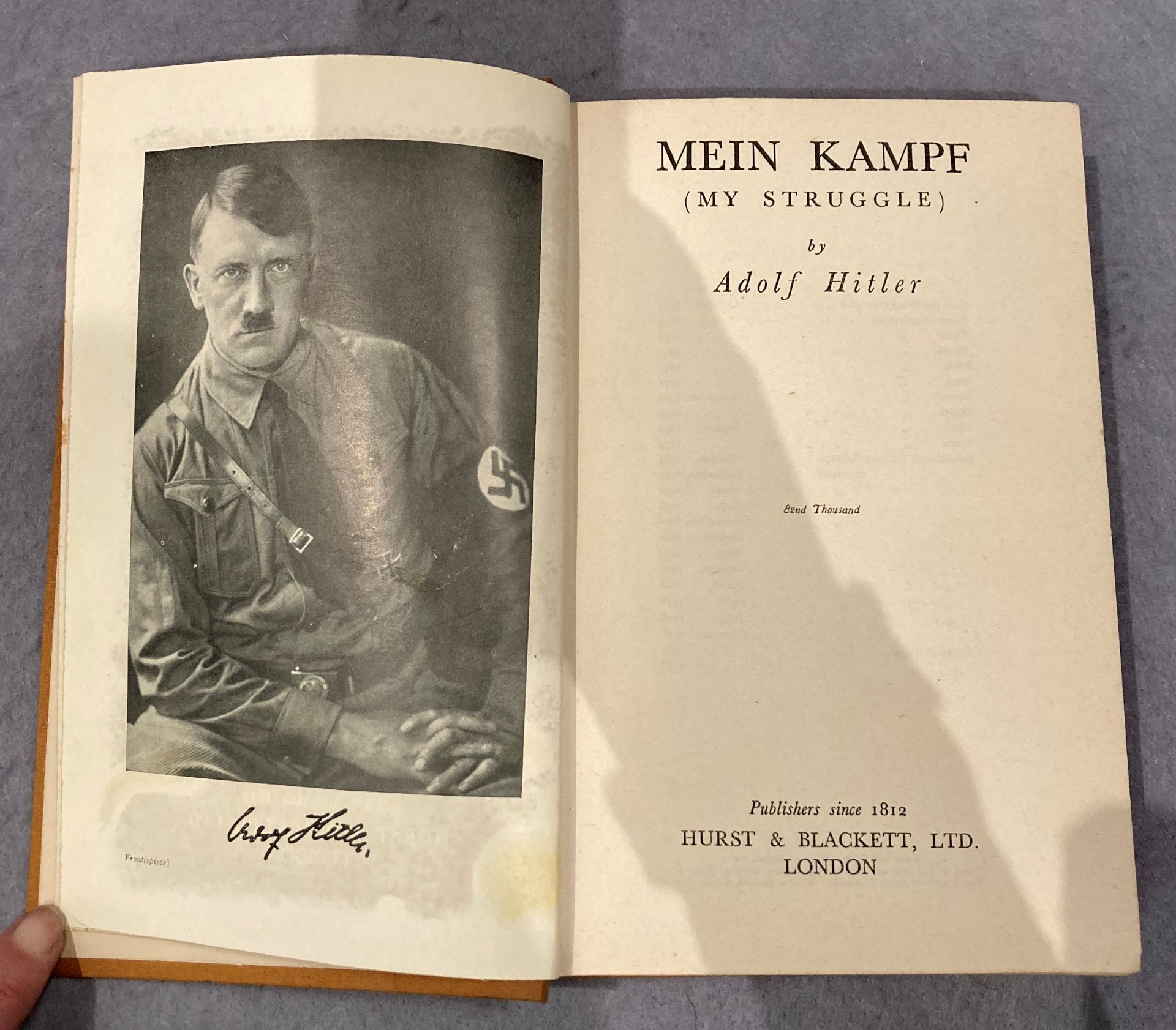 Adolf Hitler 'Mein Kampf (My Struggle)', published in English by Hurst & Blackett Ltd.