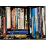 Contents to plastic crate - twenty assorted hardback books - biographies, royalty, golf, etc.