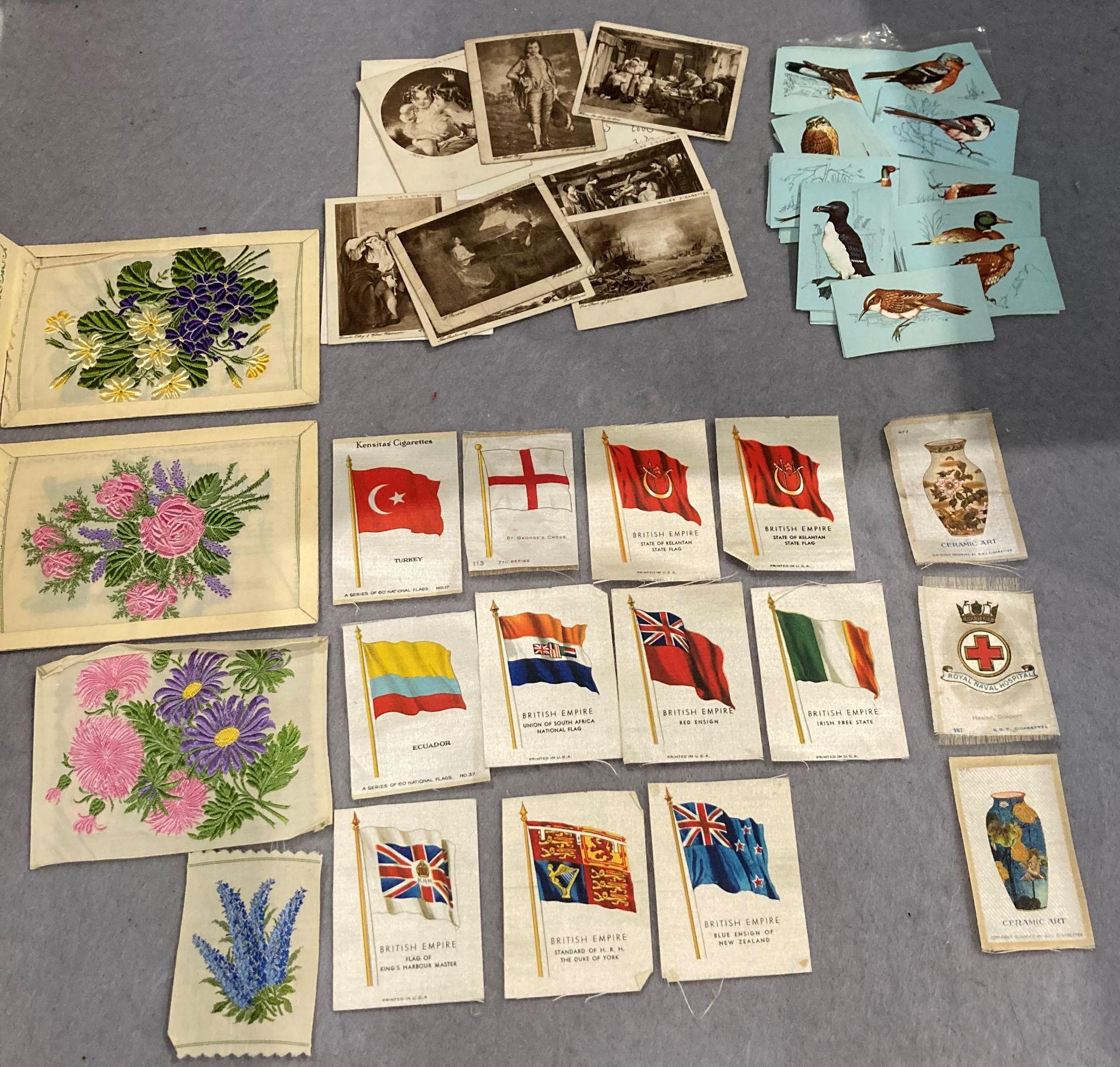 Contents to plastic bag, a small quantity of silk cigarette cards for Kensitas and BDV,