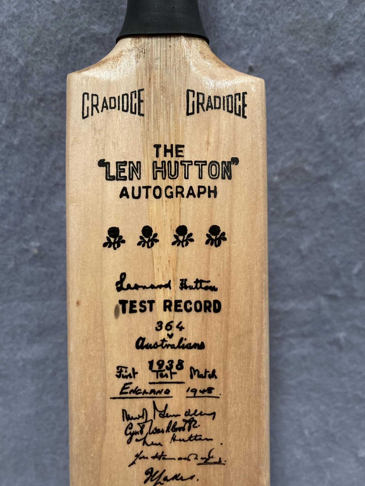 A Gradidge miniature cricket bat, the 'Len Hutton' autograph, - Image 3 of 3