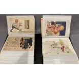 An album containing 56 comic and humorous postcards including Donald McGill, Trow, etc.