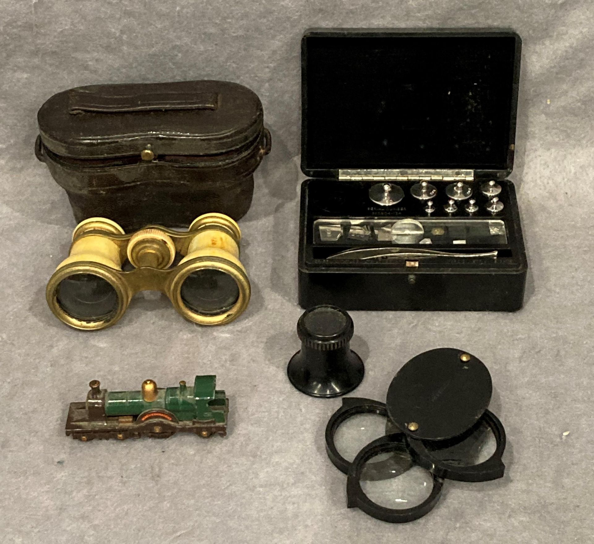 Contents to box - opera glasses in case, Griffin & Tatlock,