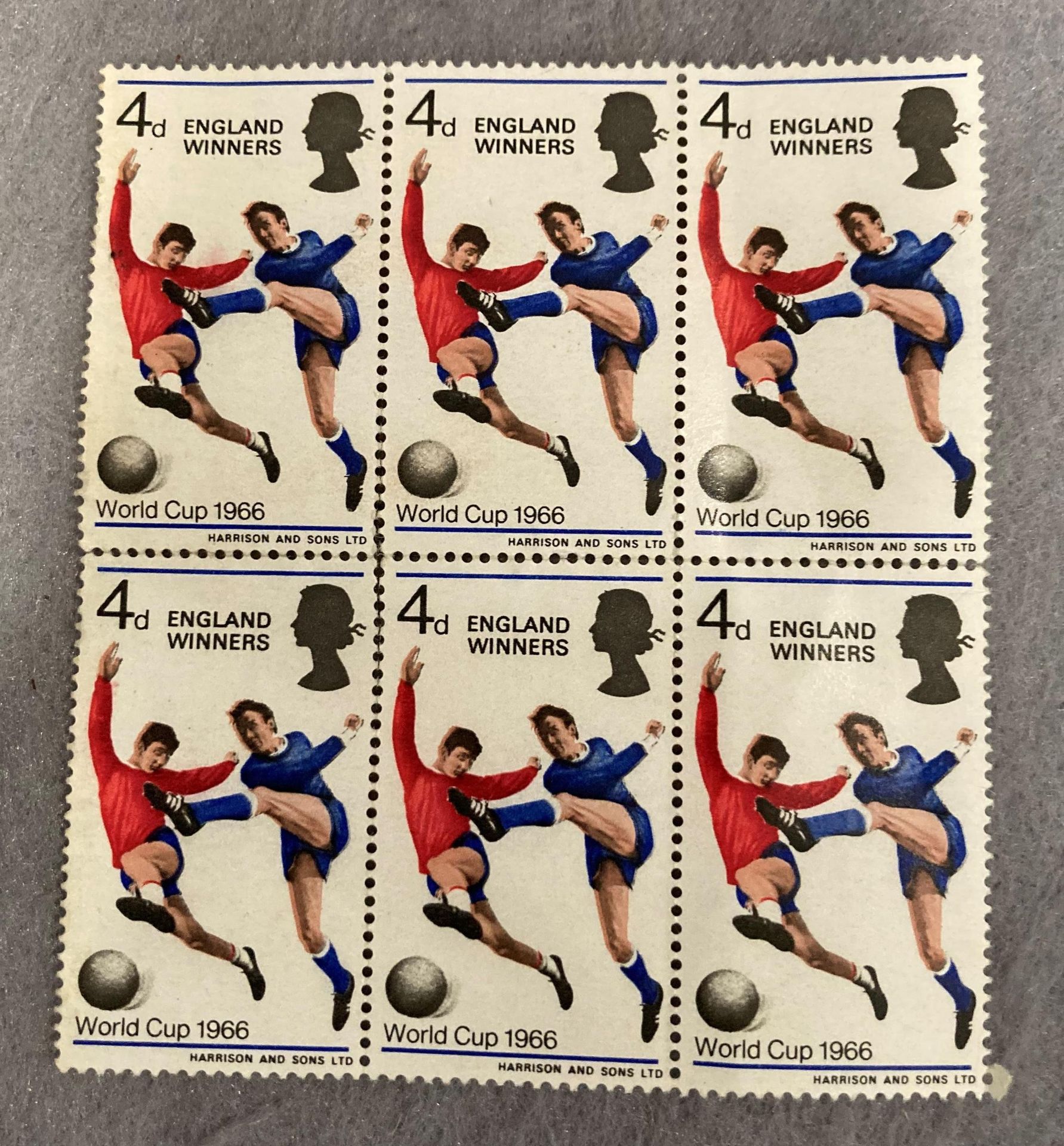 A set of six mint 4d England Winners World Cup 1966 stamps