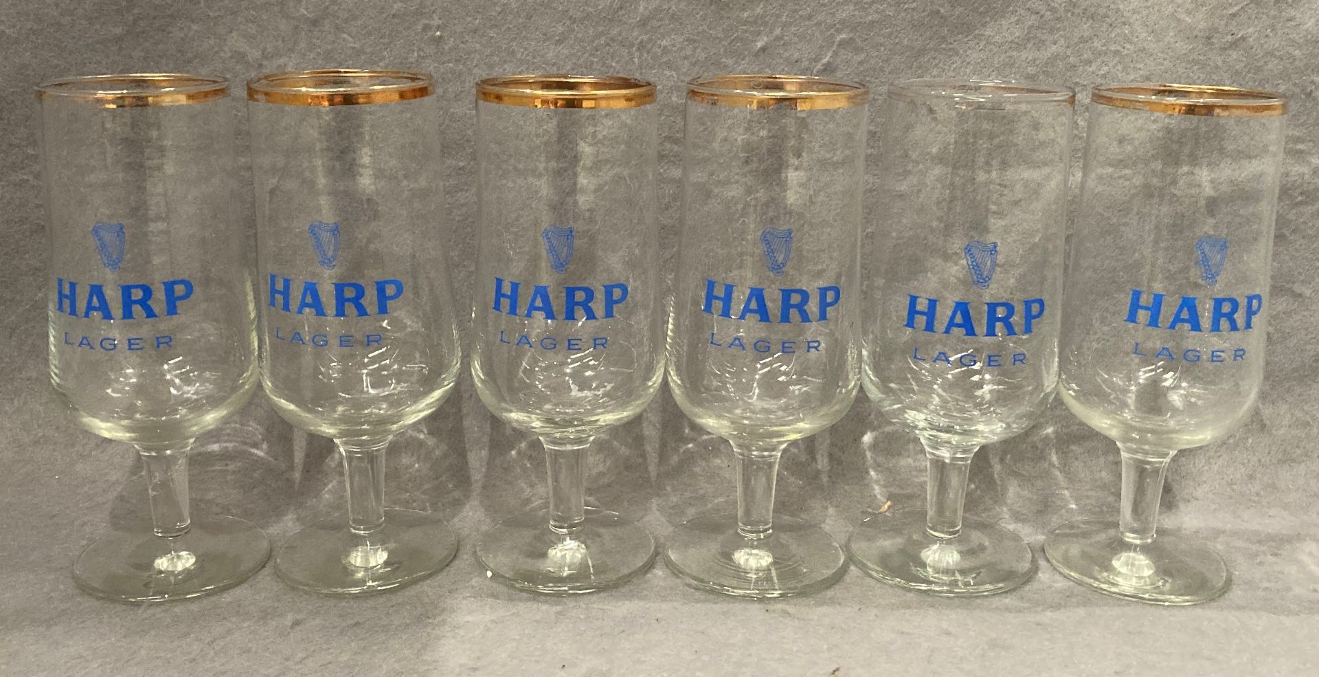 Six vintage Harp Lager stemmed glasses - Image 2 of 2