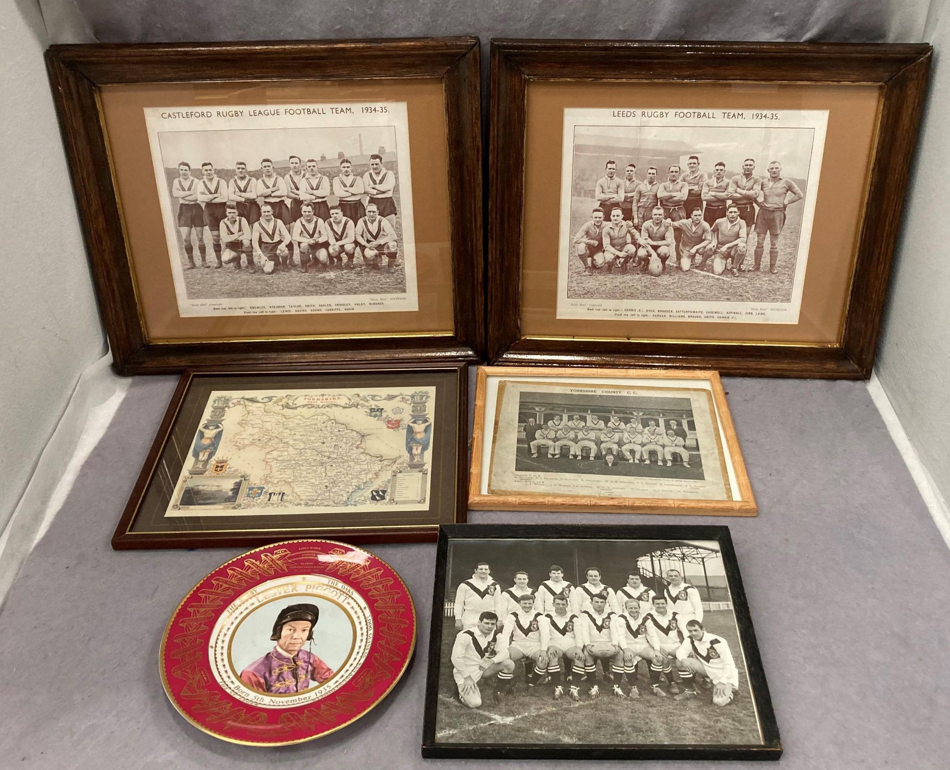 Sporting Interest - Two framed photographs of Leeds Rugby League Football Team 1934-35 and