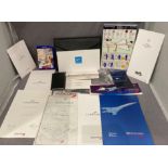 A British Airways Concorde Flight Certificate pack including menus, stationery, postcards, ticket,