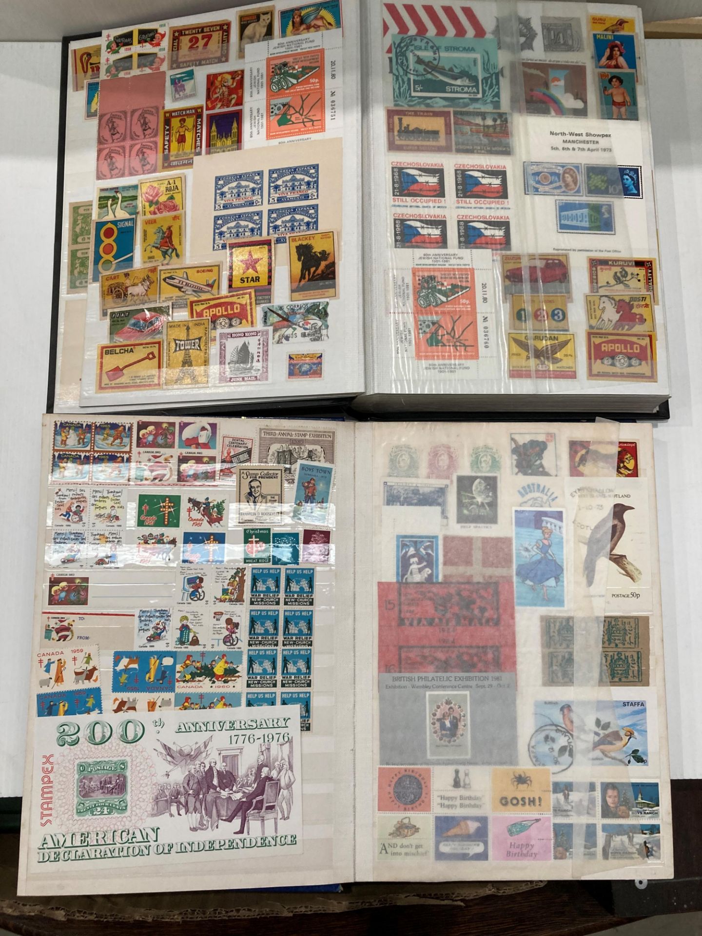 Two stamp albums containing American and European stamps