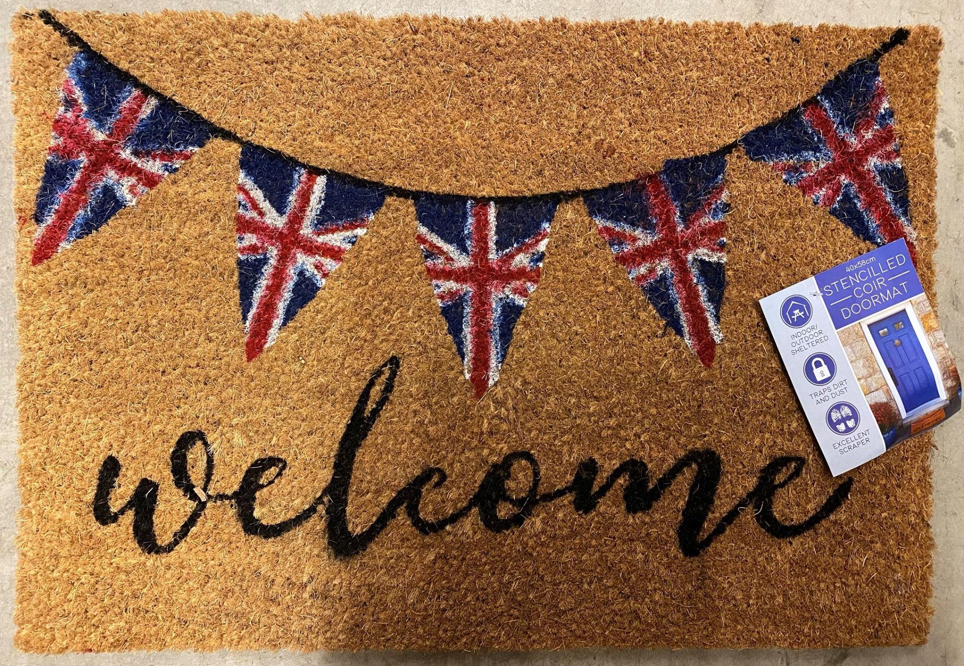 10 x Welcome Home Bunting Flags Stencilled Coir Doormats - 40cm x 58cm