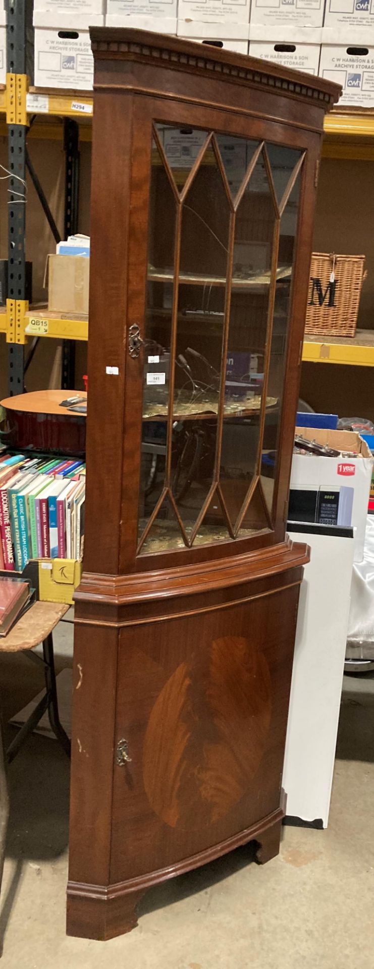 A mahogany reproduction freestanding corner cabinet with glazed door (one section cracked) over - Image 2 of 2