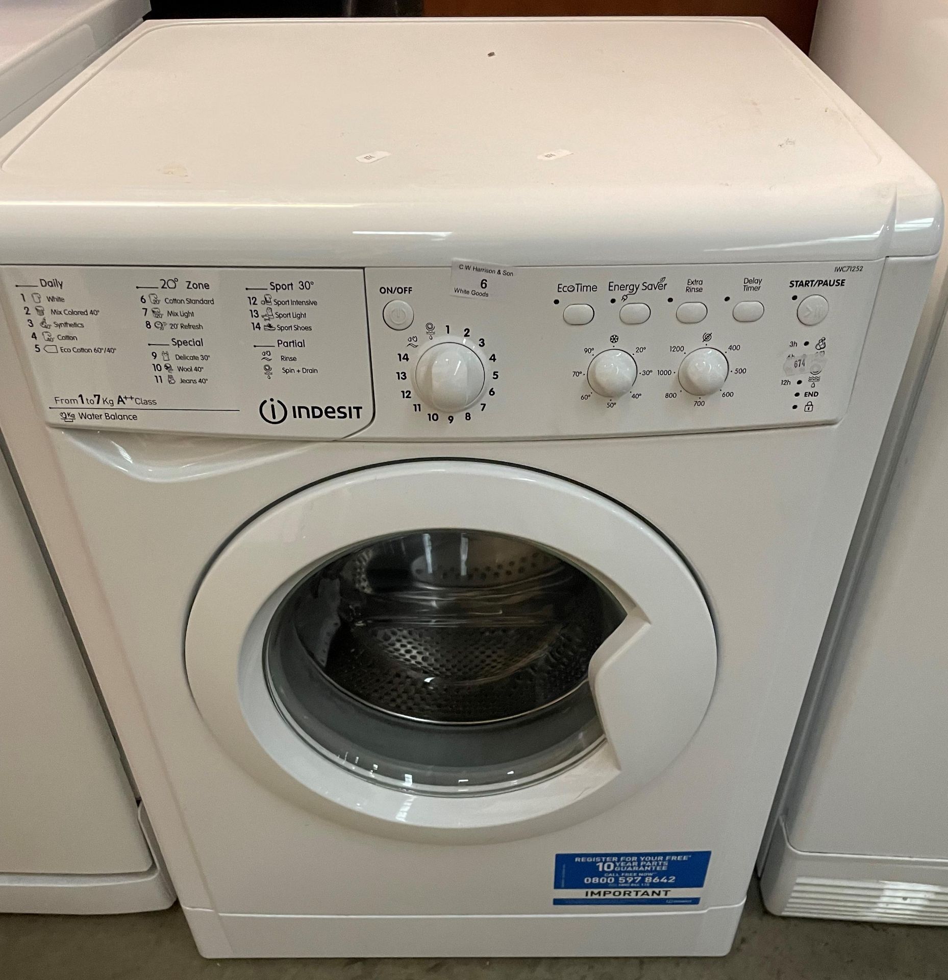 Indesit 7kg front loading automatic washing machine