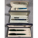 Three incomplete sets of pens by Daniel Hetcher (ball point pen and pencil in box),