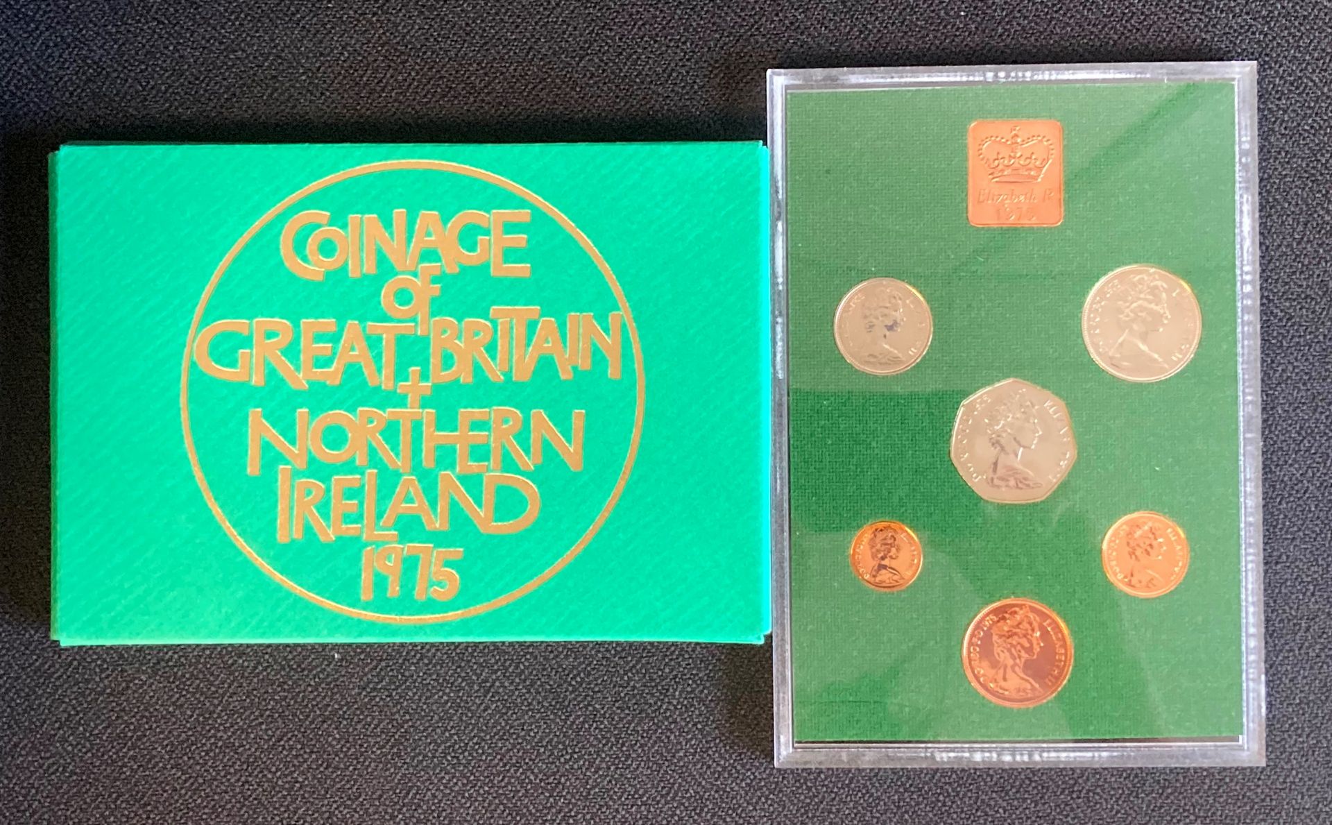 A Royal Mint Coinage of Great Britain and Northern Ireland 1975 proof set in original green