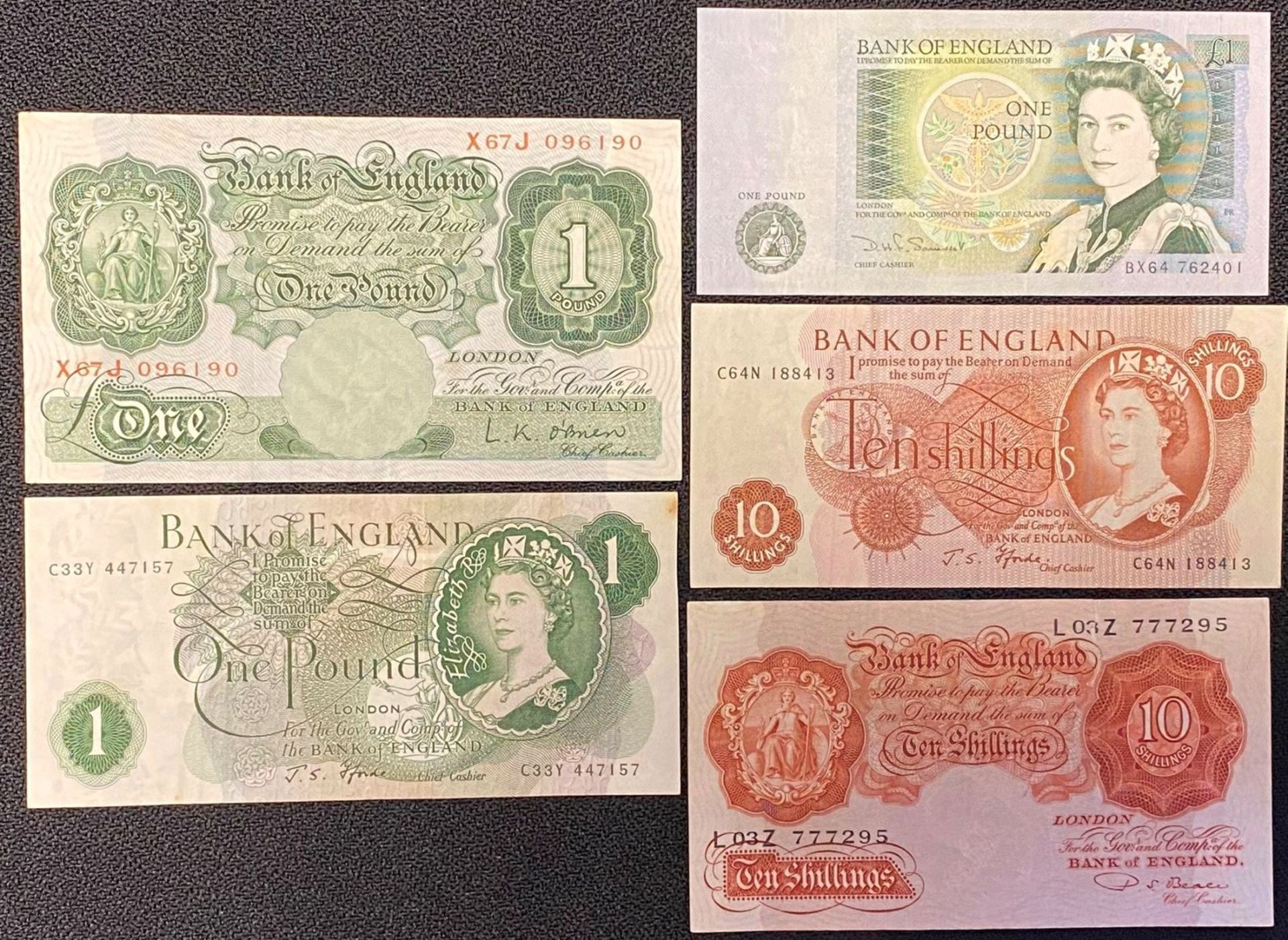 £1 and 10/- (5 )Banknotes Obrien, Beale, Fforde and Somerset.