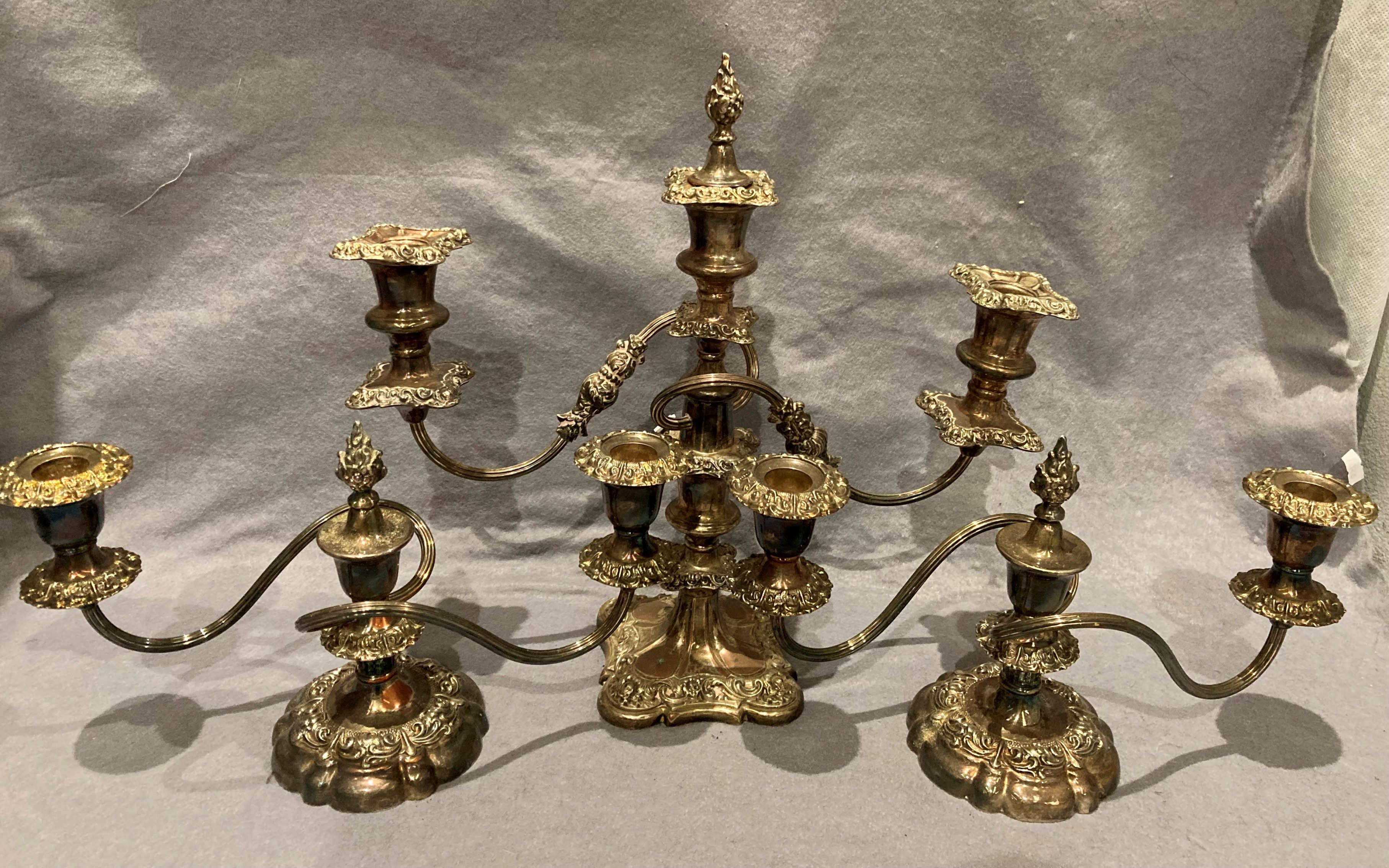 A pair of silver plated candelabrum and another silver plated candelabra (3) - Image 2 of 4