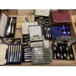 Contents to tray - various cased sets of plated cutlery (15)