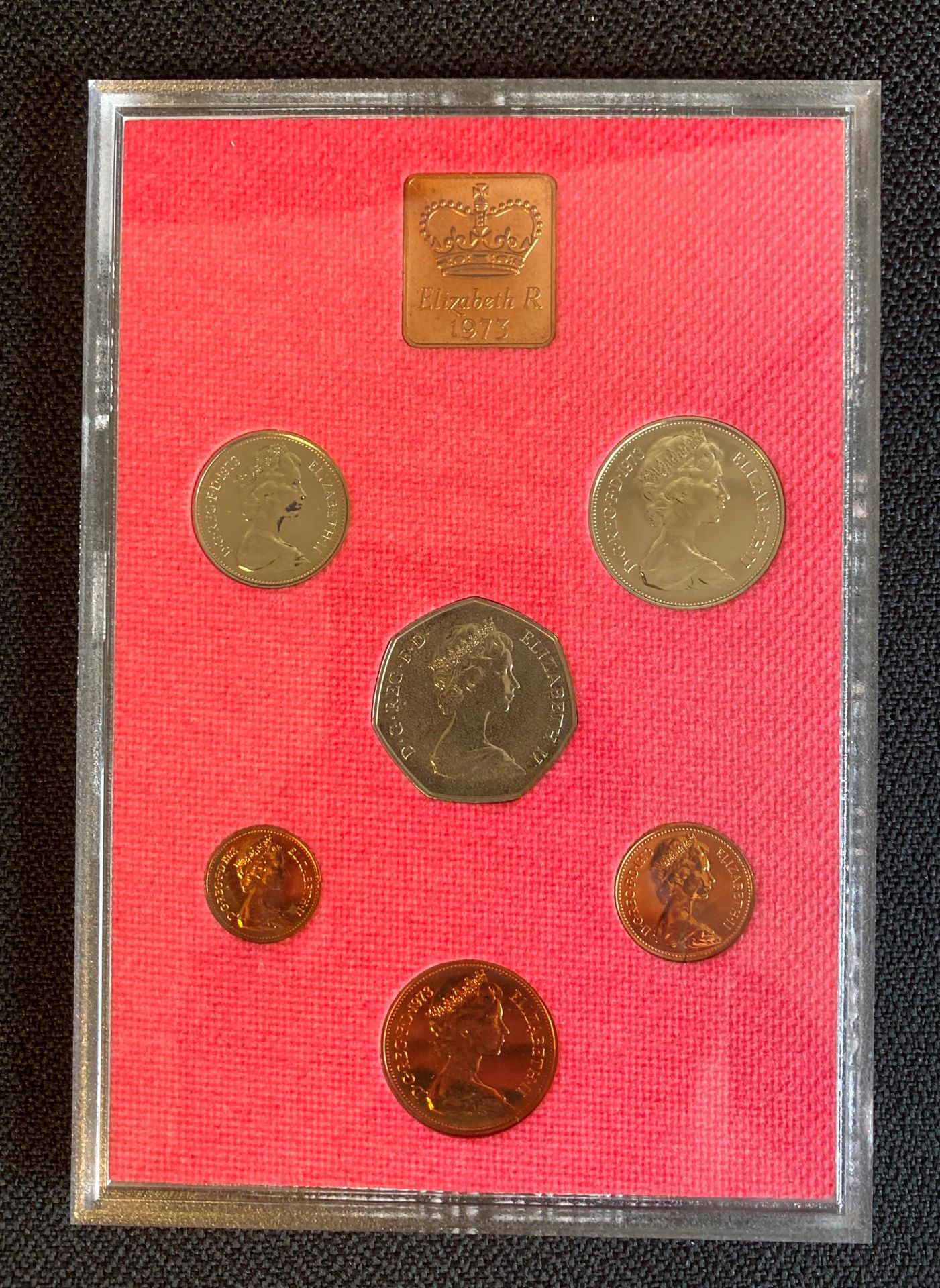 A Royal Mint Coinage of Great Britain and Northern Ireland 1973 proof set in original red envelope - Image 2 of 2