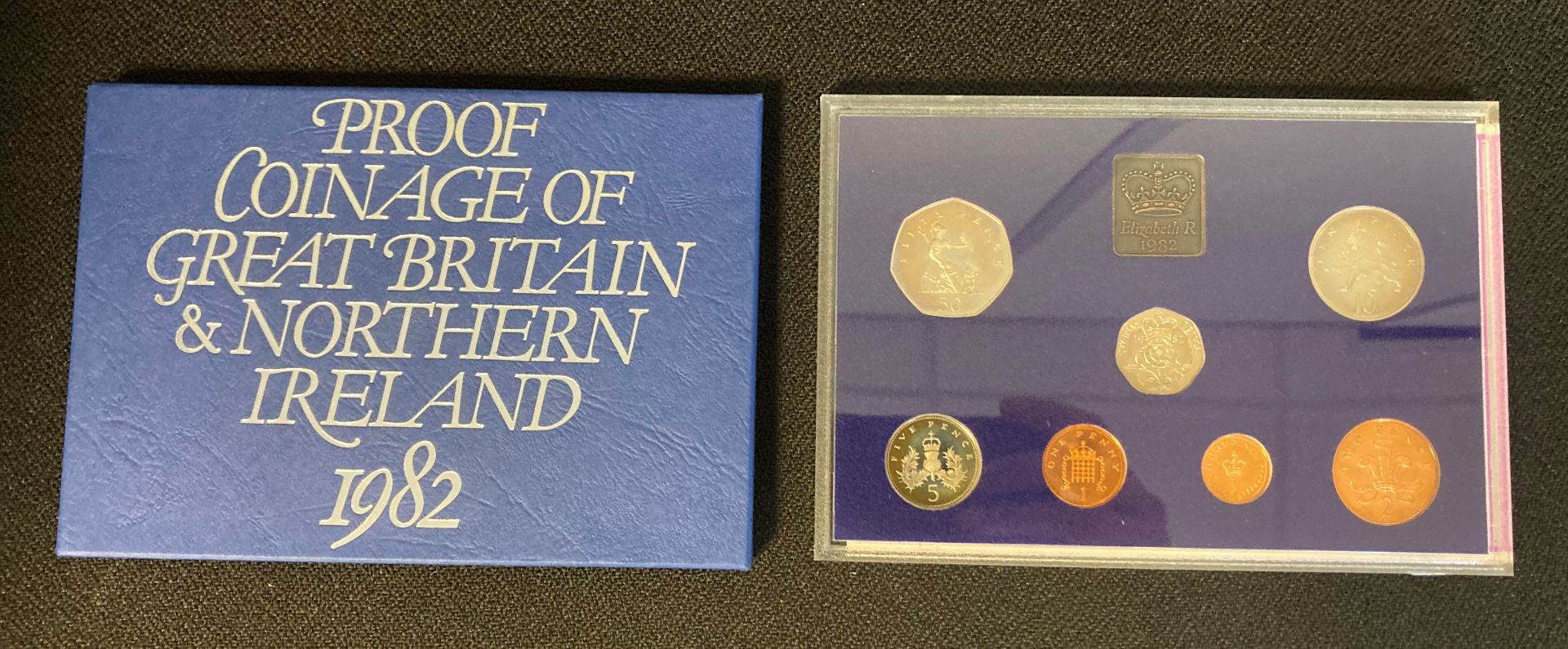 A Royal Mint Coinage of Great Britain and Northern Ireland 1982 proof set in original blue envelope