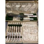 A Royal Crown Derby cased set of six butter knives and a Royal Crown Derby cased three piece