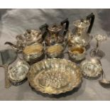 Contents to tray - plated tea, coffee and water pot, plated sugar bowl and two milk jugs,