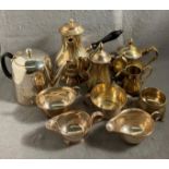 A silver plated four piece tea service, hot chocolate jug, teapot,