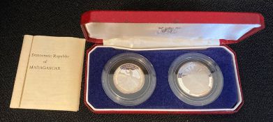 A Royal Mint 1978 Madagascar Two Coin Silver Proof 10 & 20 Ariary Set,