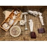 Contents to basket - a quantity of bone and ivorine miniature figures and animals