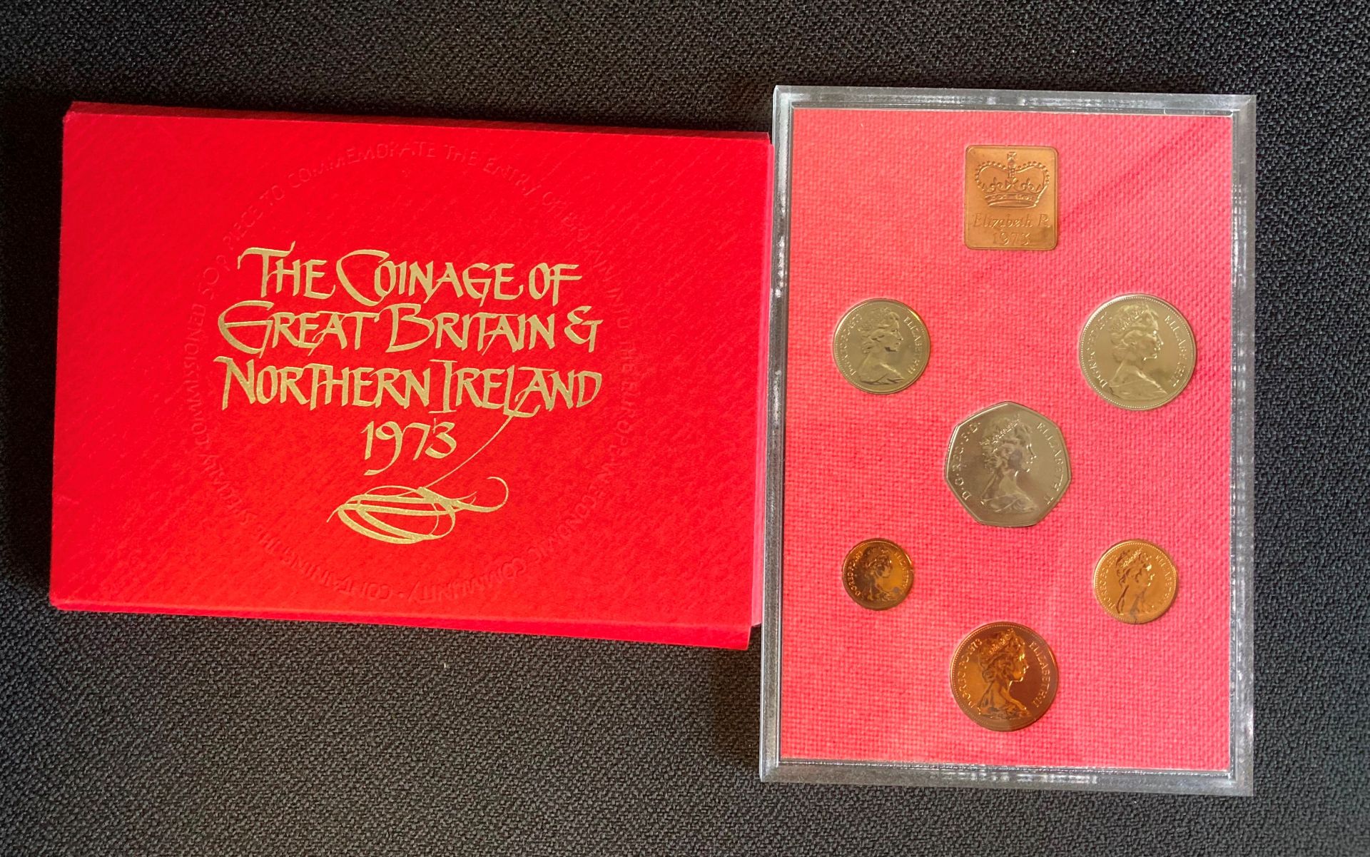 A Royal Mint Coinage of Great Britain and Northern Ireland 1973 proof set in original red envelope