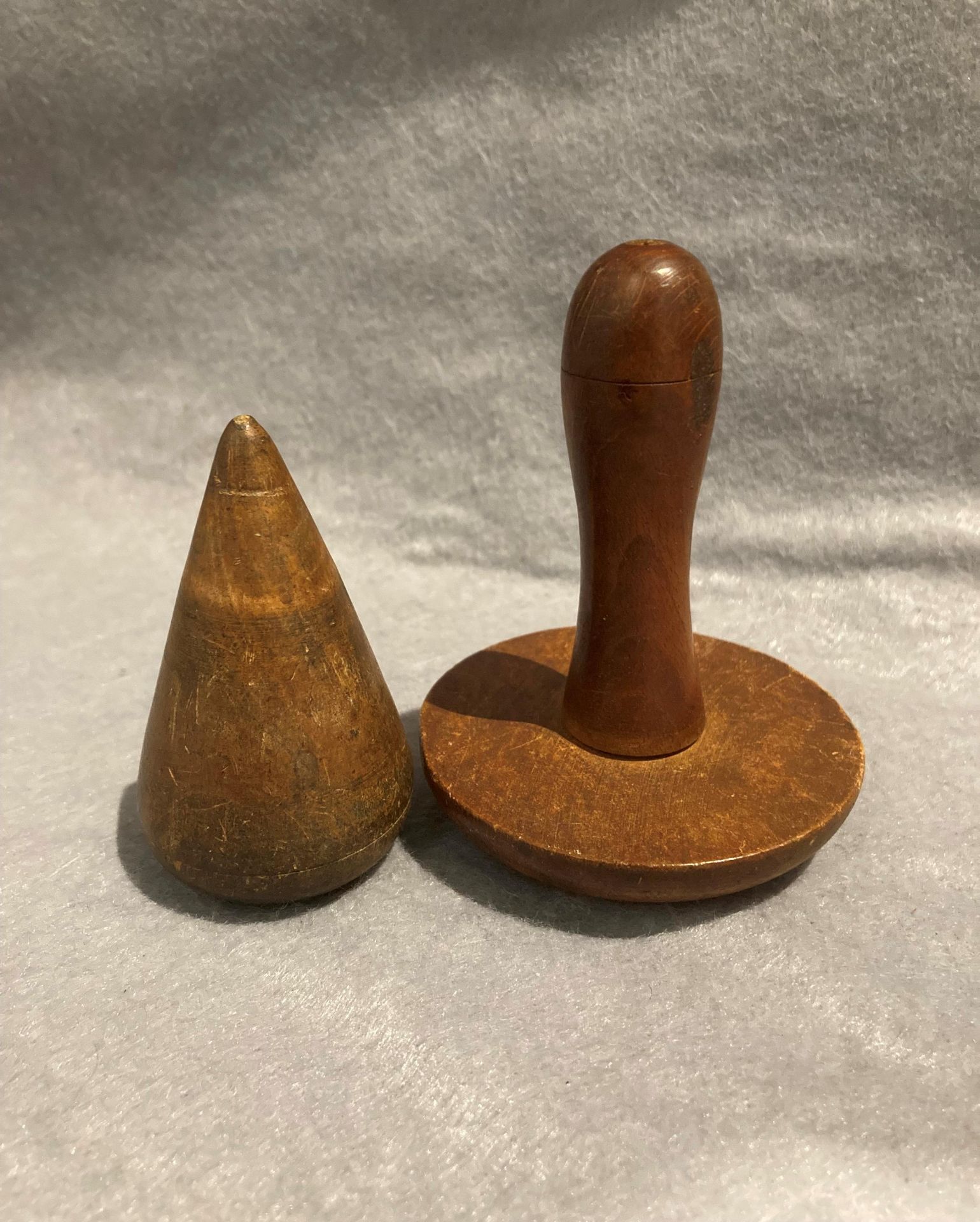 A wood darning mushroom and a wood plumb bob (2)