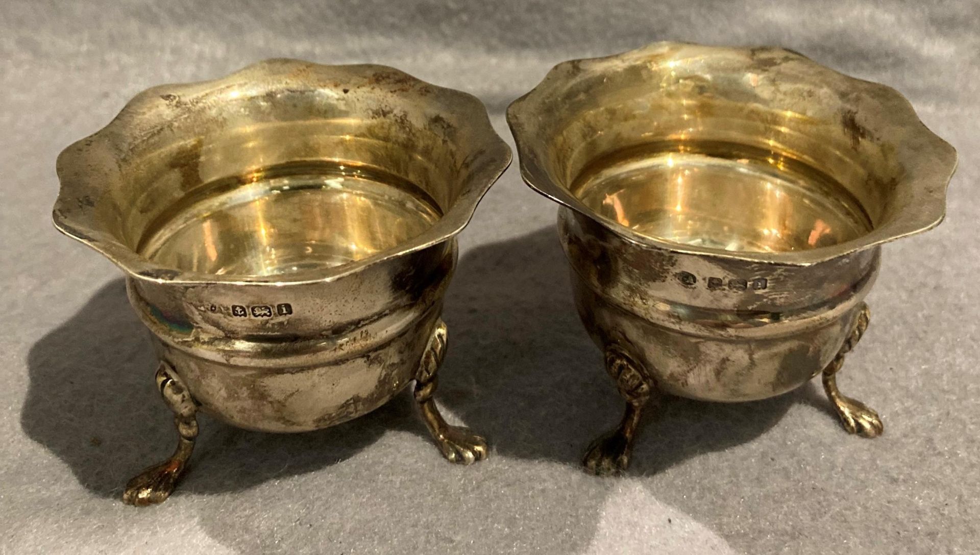 Two small silver salt cellars, total approximate weight 2.