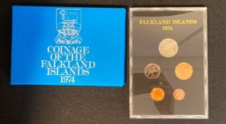 A Royal Mint Coinage of The Falkland Islands 1974 proof set in original blue envelope and sealed