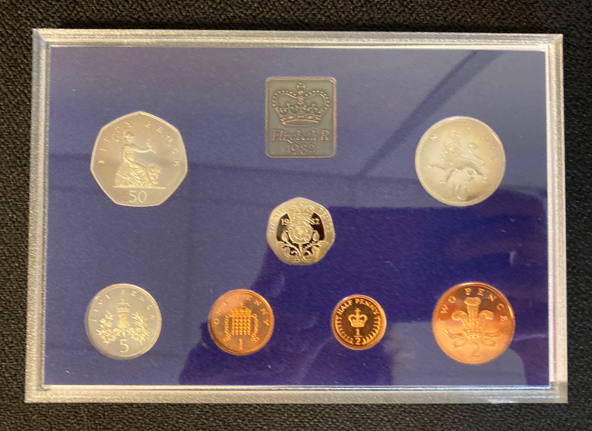 A Royal Mint Coinage of Great Britain and Northern Ireland 1982 proof set in original blue envelope - Image 2 of 2