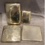 Four various silver cigarette cases, some engraved, total approximate weight 17.