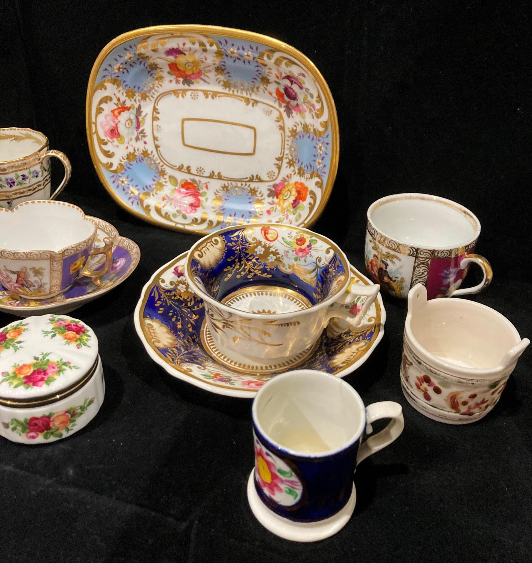 Contents to tray - ten items - Dresden cup and saucer, blue patterned cup and saucer, tray, cups, - Image 3 of 3