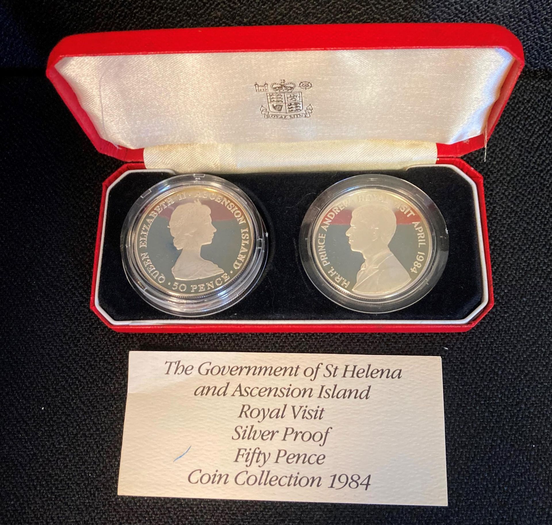 A Royal Mint St Helena and Ascension Island Royal Visit Silver Proof Fifty Pence Two Coin