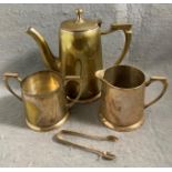 A silver plated three piece coffee set comprising coffee pot,