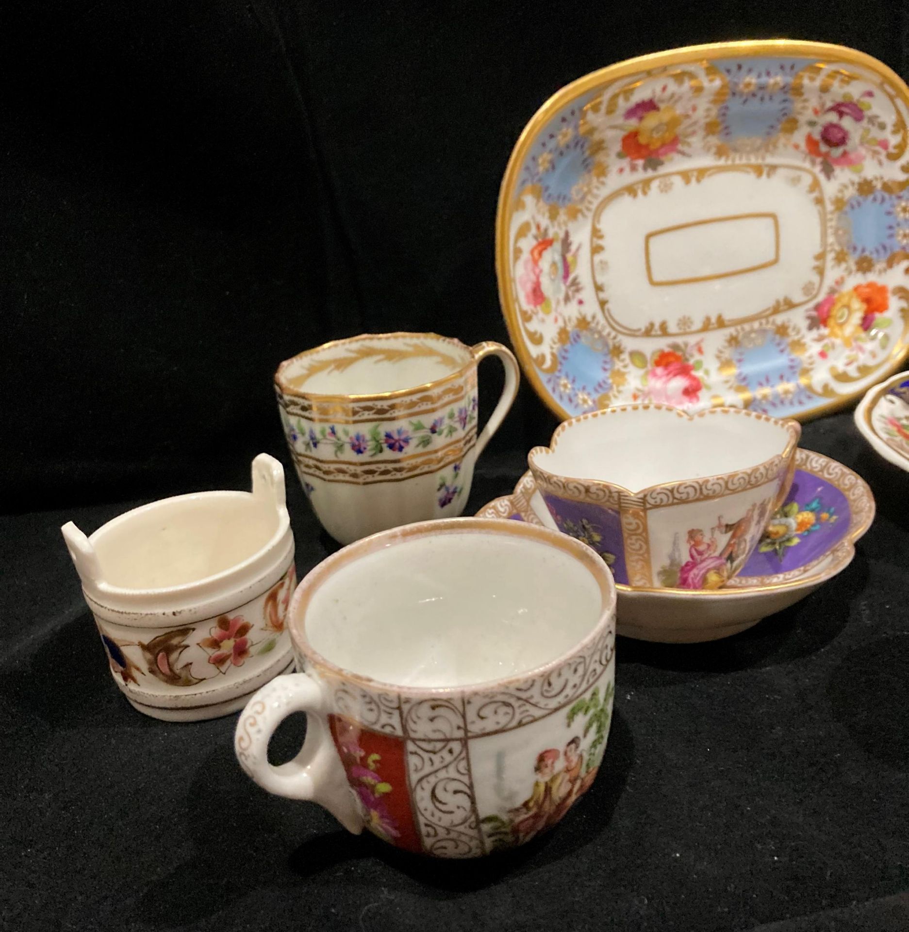 Contents to tray - ten items - Dresden cup and saucer, blue patterned cup and saucer, tray, cups, - Image 2 of 3