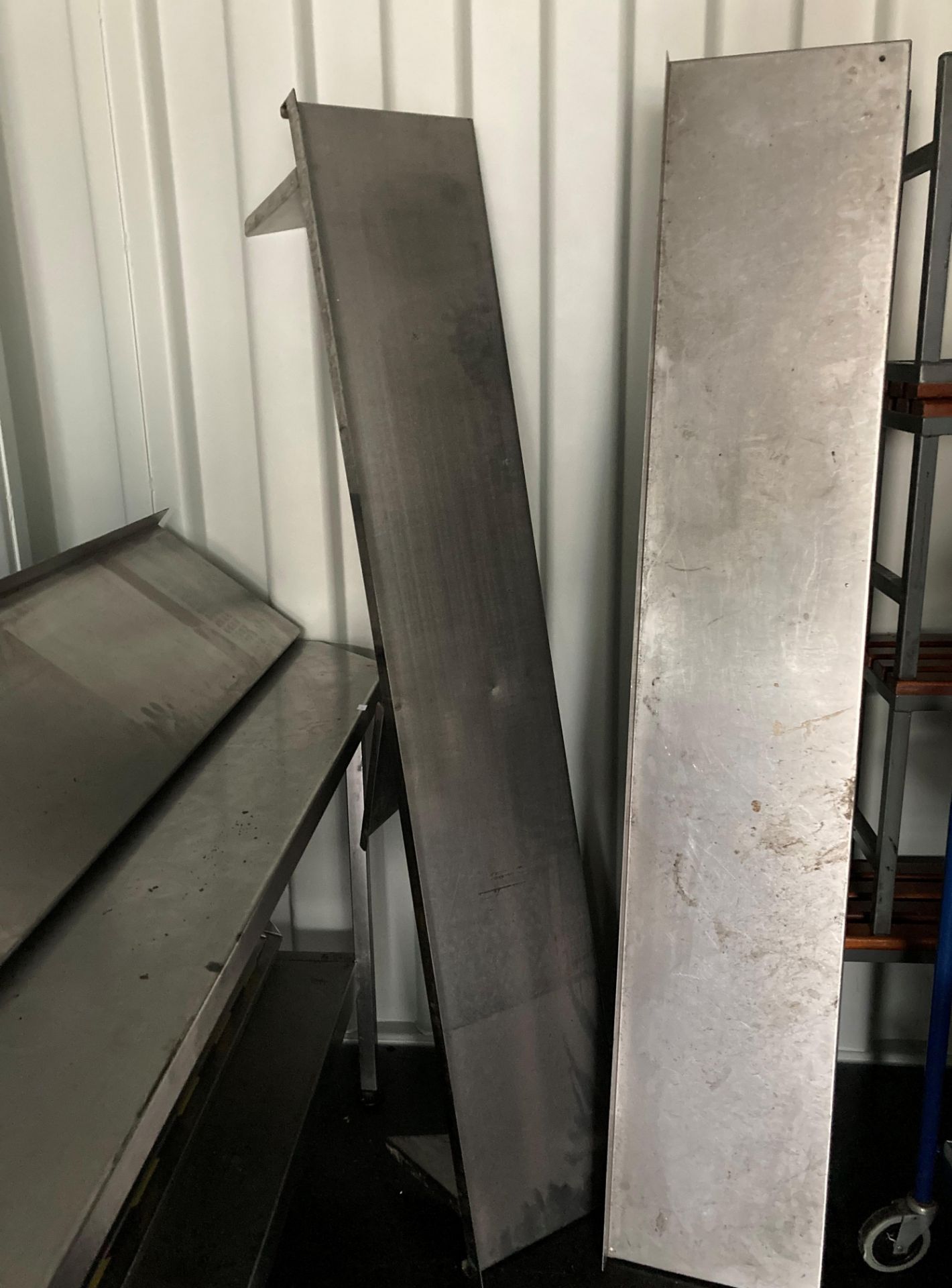 2 x wall hung stainless steel catering shelves,