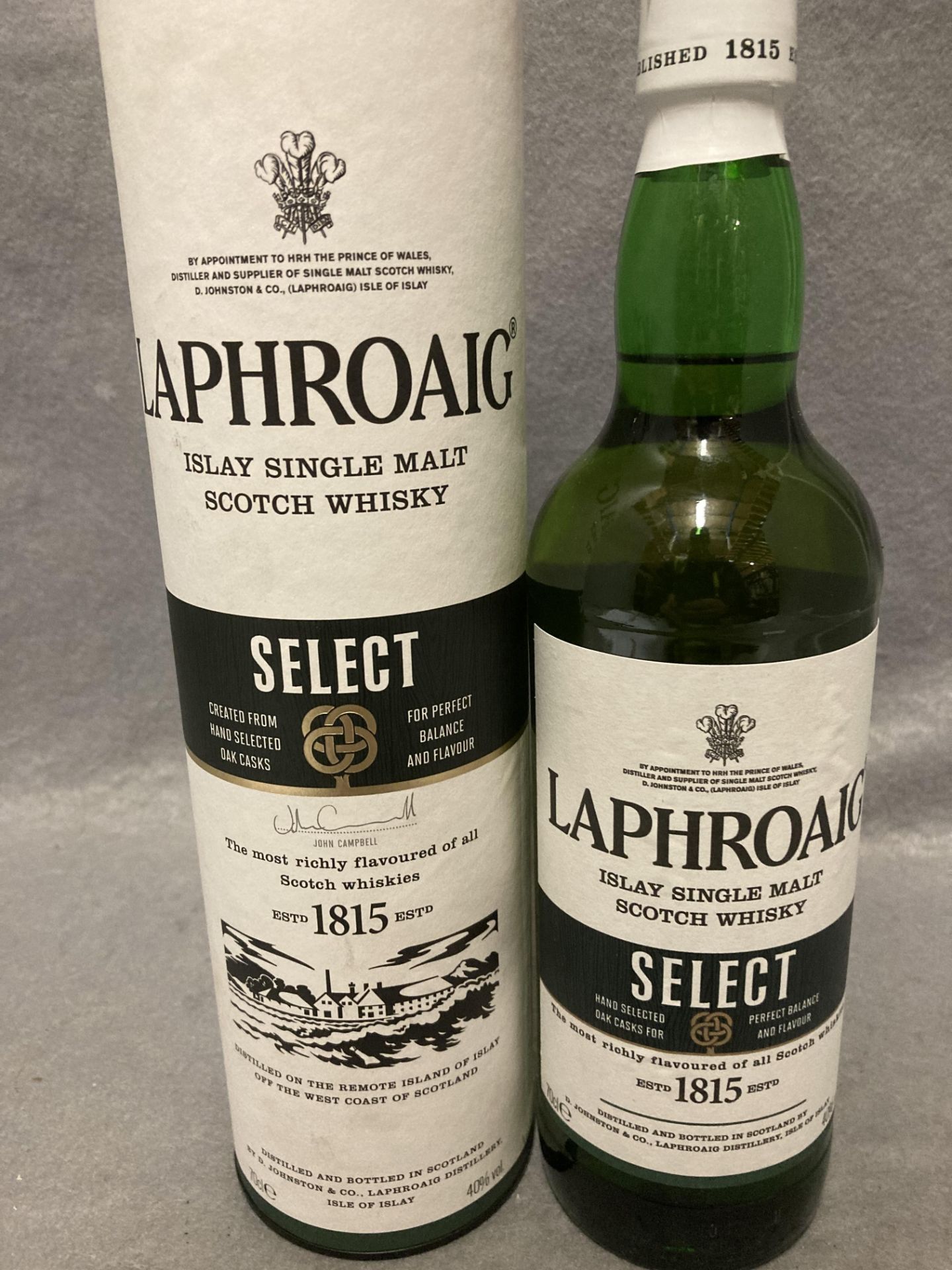 A 70cl bottle of Laphroaig Islay Single Malt Scotch Whisky (40% volume) in presentation tube