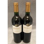 Two 750ml bottles of Pauillac red wine 2012 advised stored in a cellar