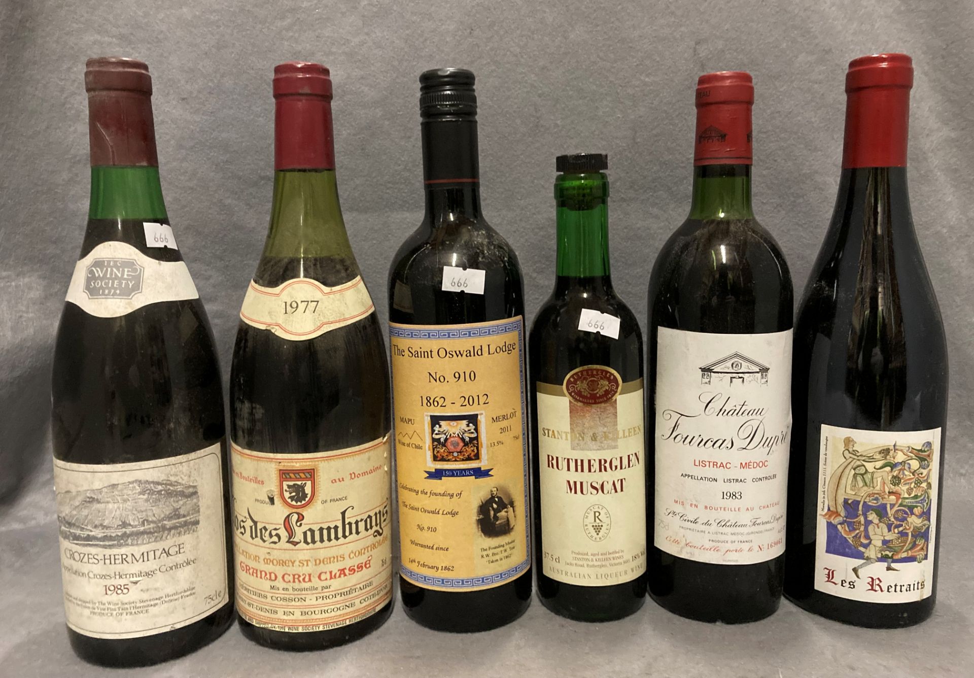 A collection of six bottles of red wine - 75cl.