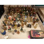 Contents to tray - large collection of mainly full but some part full miniature and novelty bottles